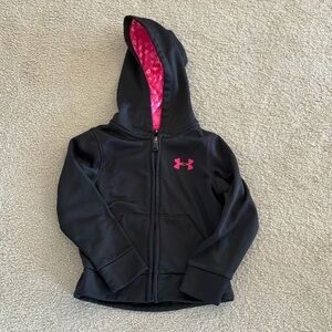 Under Armour Girls 3T Black Full Zip Hoodie Pink Logo Storm